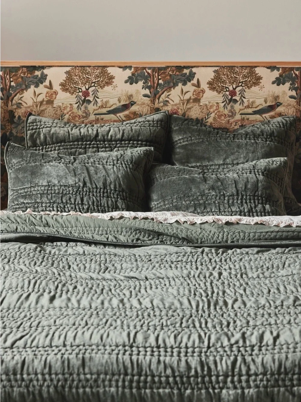 Anthropologie Lustered Velvet Alastair Quilt, Dark Green